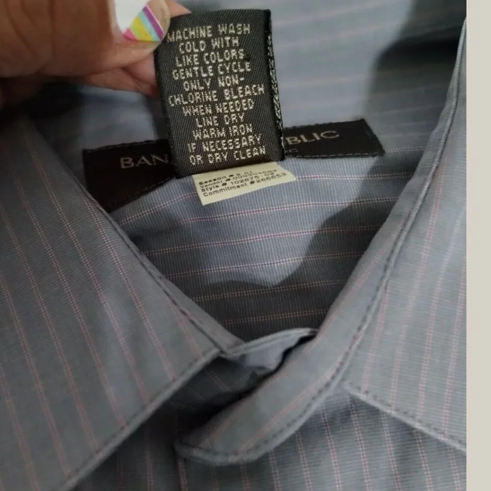 Banana Republic Mens Stretch Classic Fit Pinstripe  Shirt  Gray/Pink Large